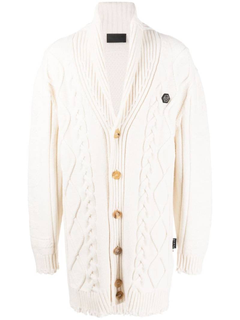 Philipp Plein cable-knit distressed-finish cardigan - White von Philipp Plein