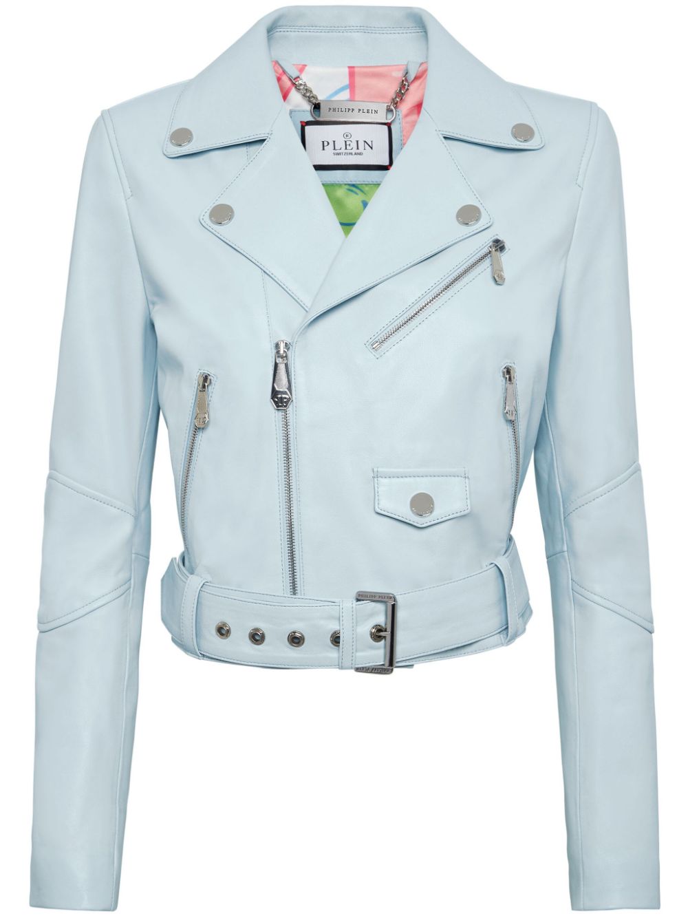 Philipp Plein cropped leather biker jacket - Blue von Philipp Plein