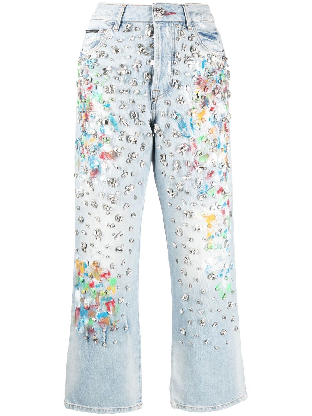 Philipp Plein cropped rhinestone-embellished jeans - Blue von Philipp Plein