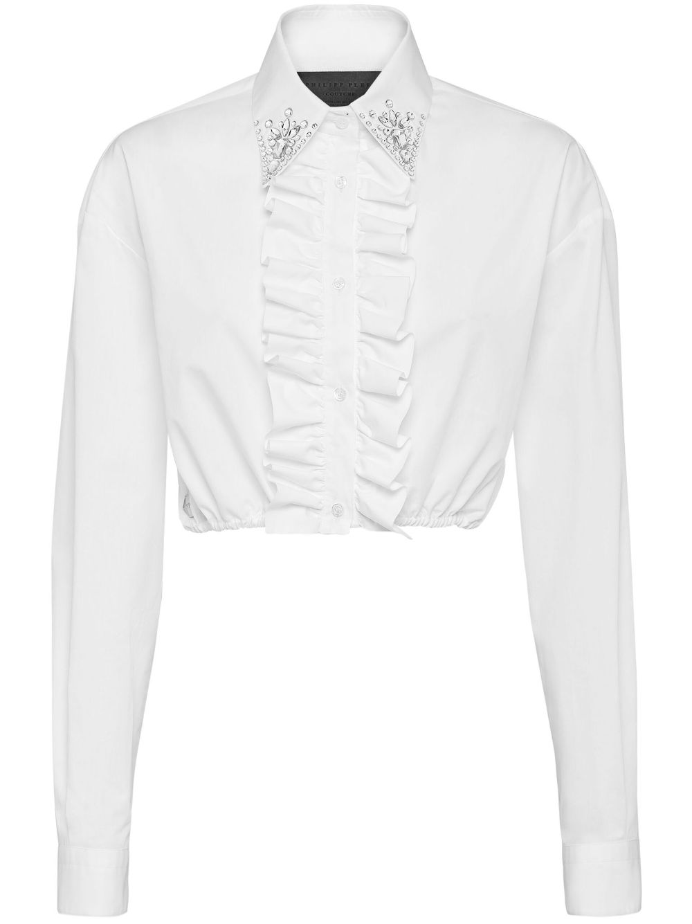 Philipp Plein cropped ruffled cotton shirt - White von Philipp Plein