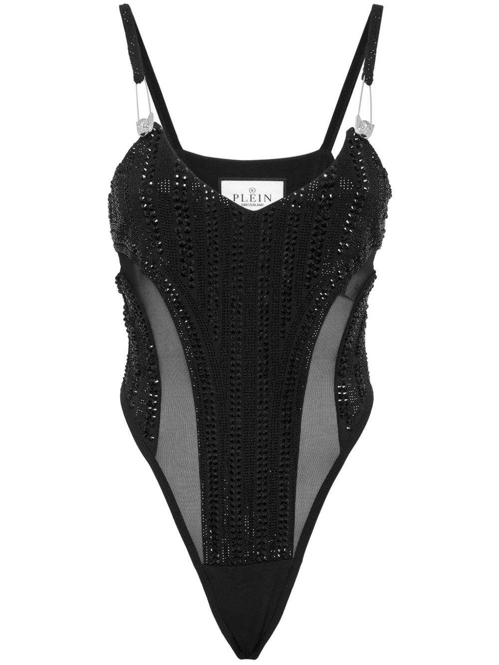 Philipp Plein crystal-embellished V-neck bodysuit - Black von Philipp Plein