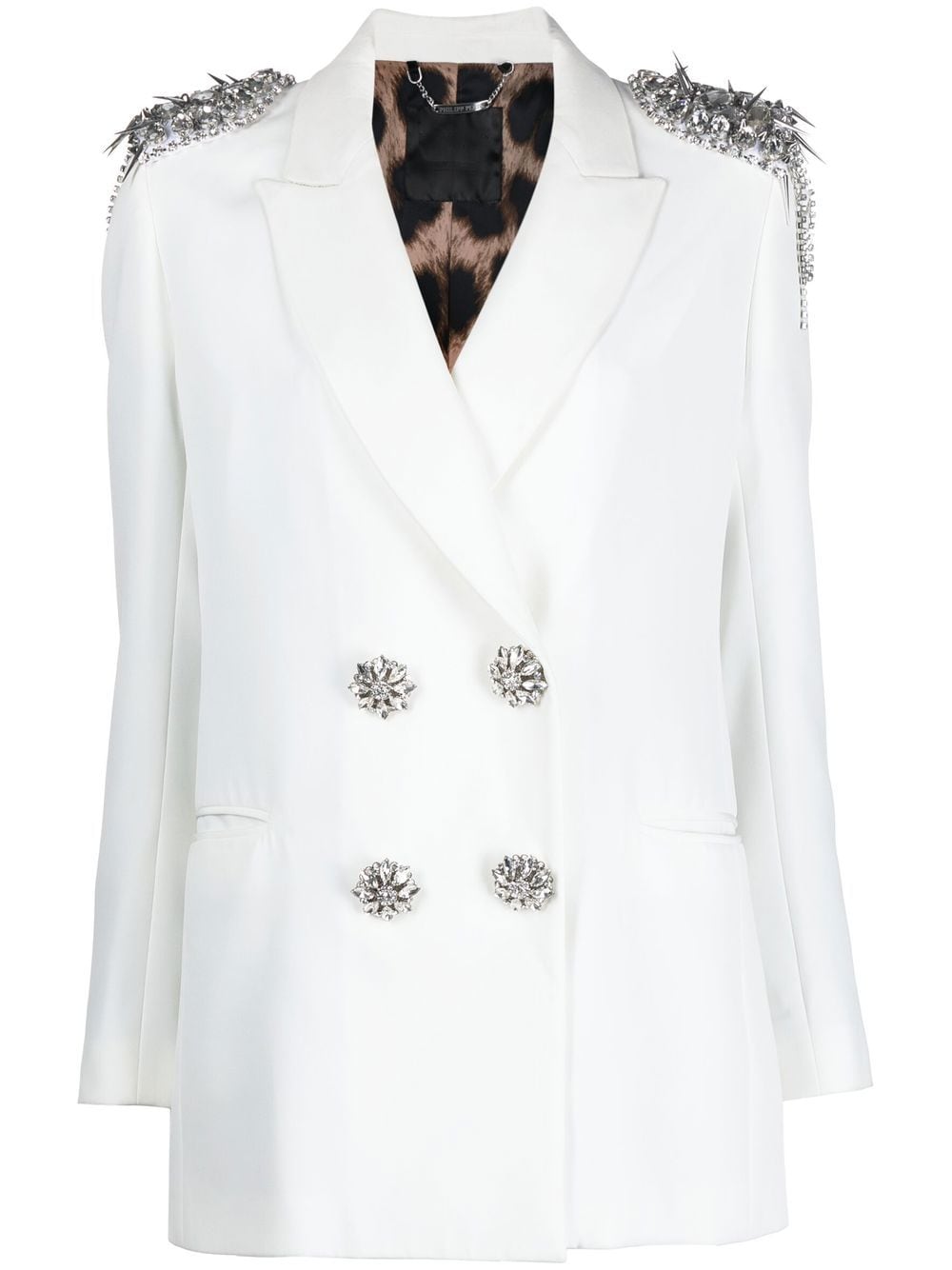 Philipp Plein crystal-embellished double-breasted blazer - White von Philipp Plein