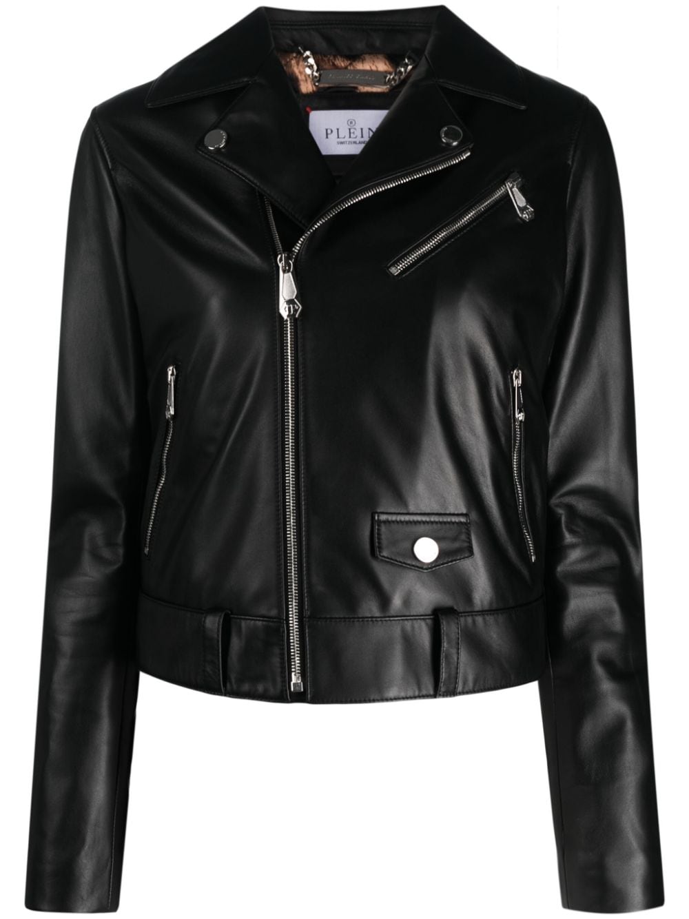 Philipp Plein crystal-embellished leather biker jacket - Black von Philipp Plein