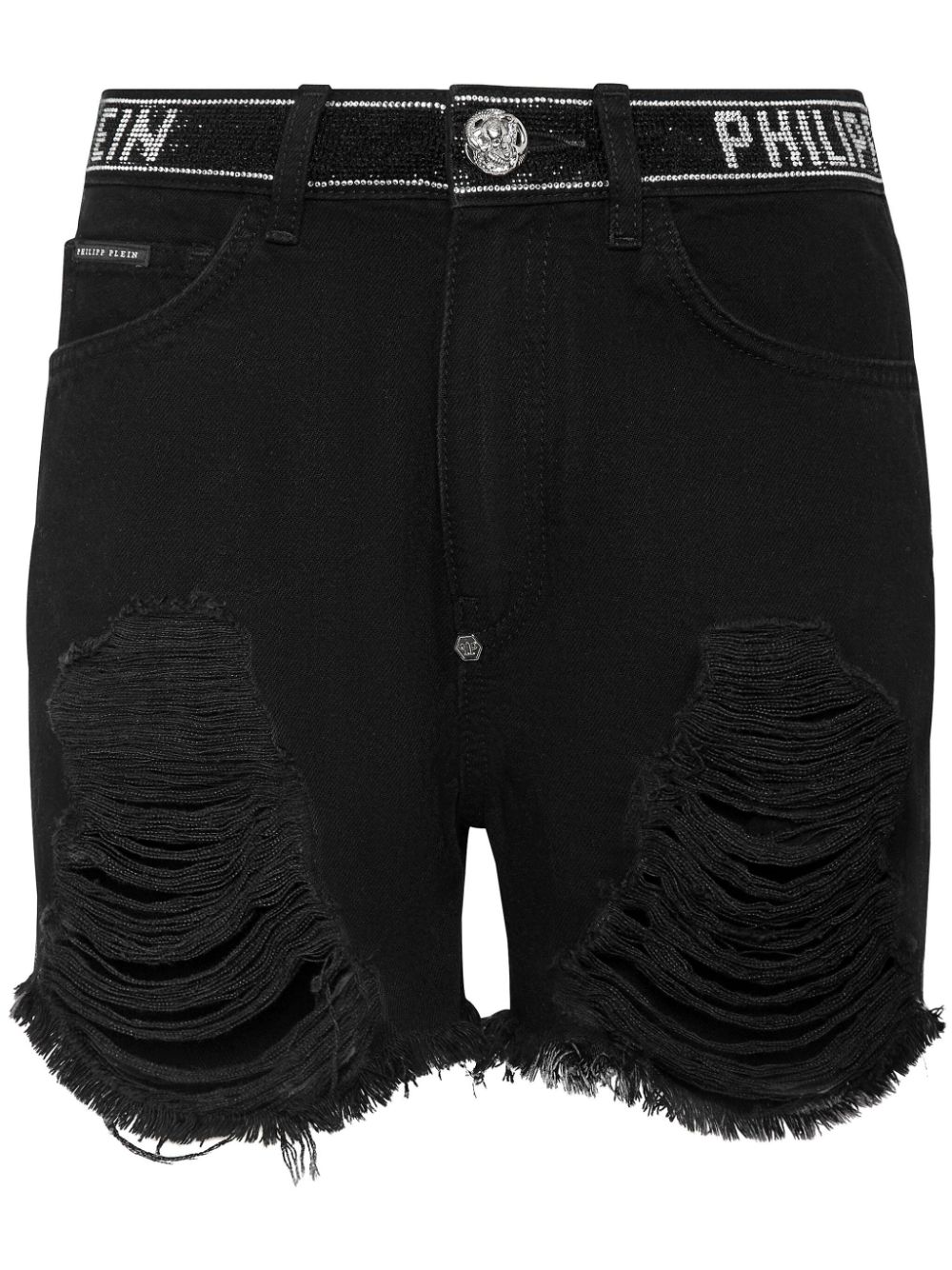 Philipp Plein crystal-embellished raw-cut denim shorts - Black von Philipp Plein