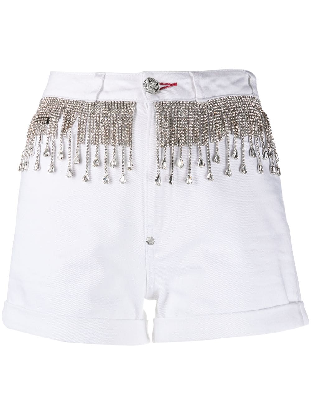 Philipp Plein crystal fringe-embellished denim shorts - White von Philipp Plein