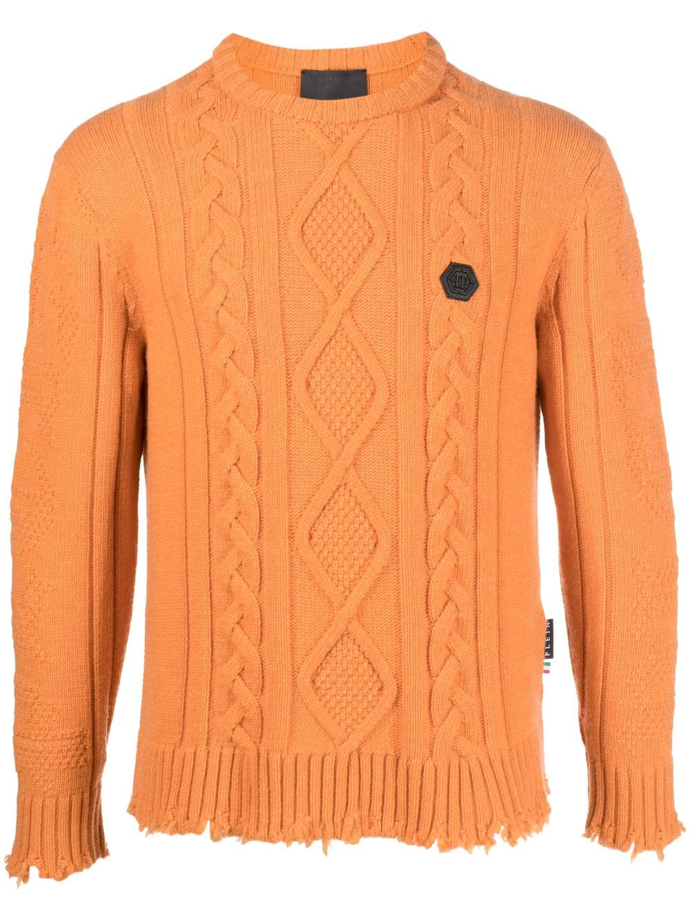 Philipp Plein distressed cable-knit jumper - Orange von Philipp Plein