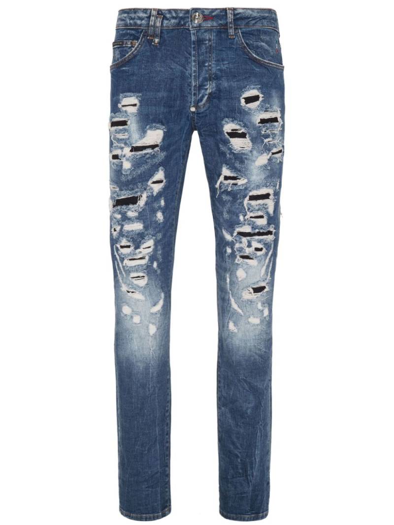 Philipp Plein distressed-effect mid-rise slim-cut jeans - Blue von Philipp Plein
