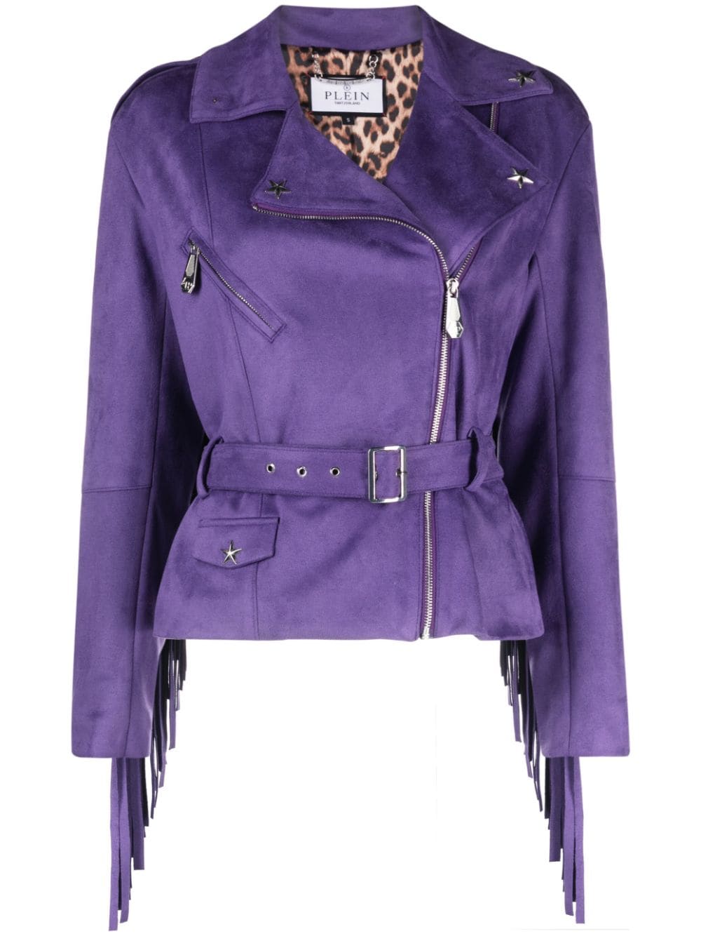 Philipp Plein fringed studded faux-leather biker jacket - Purple von Philipp Plein