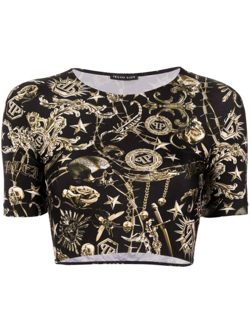 Philipp Plein graphic-print cropped T-shirt - Black von Philipp Plein