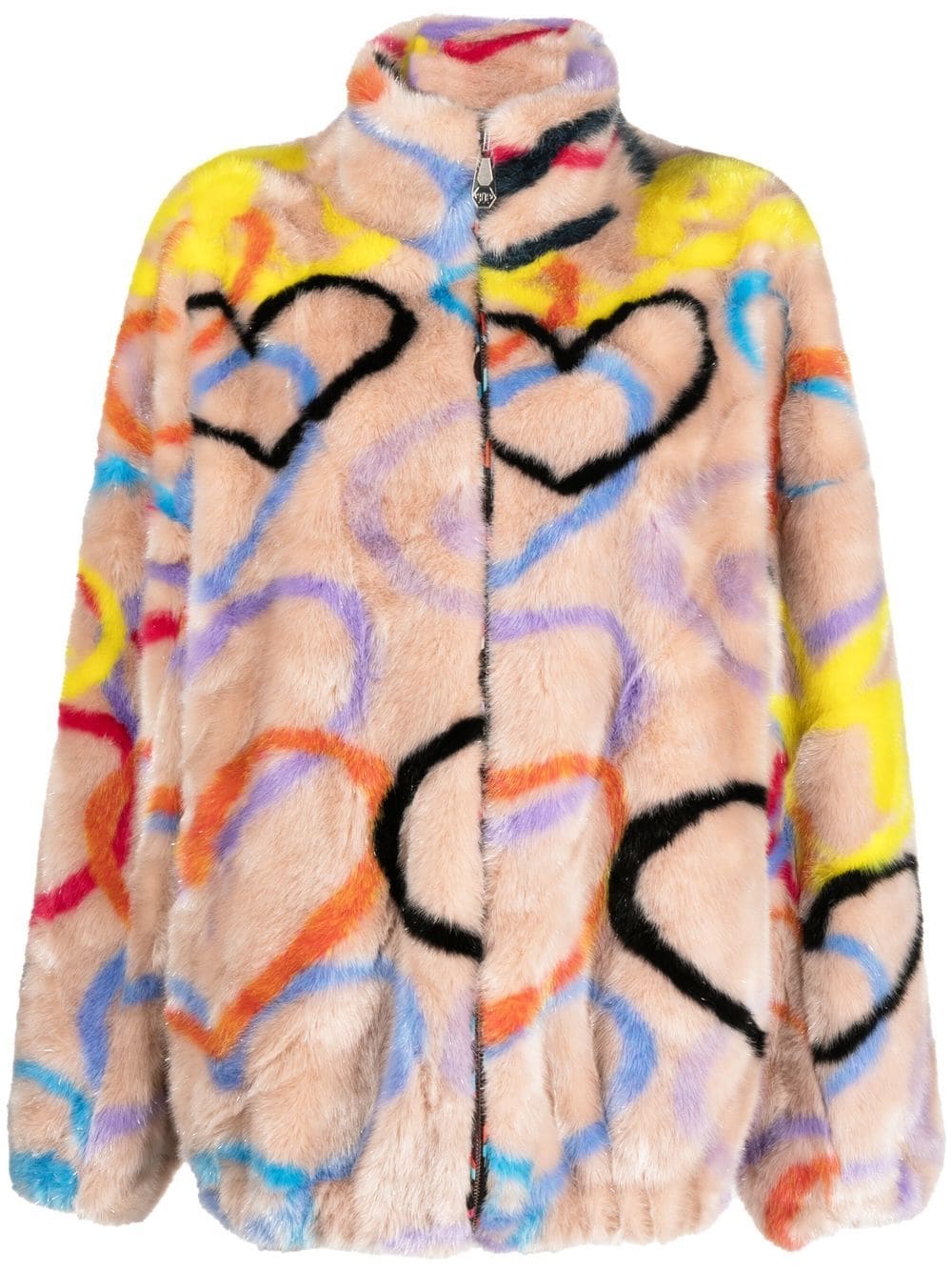 Philipp Plein heart-print high-neck coat - Neutrals von Philipp Plein