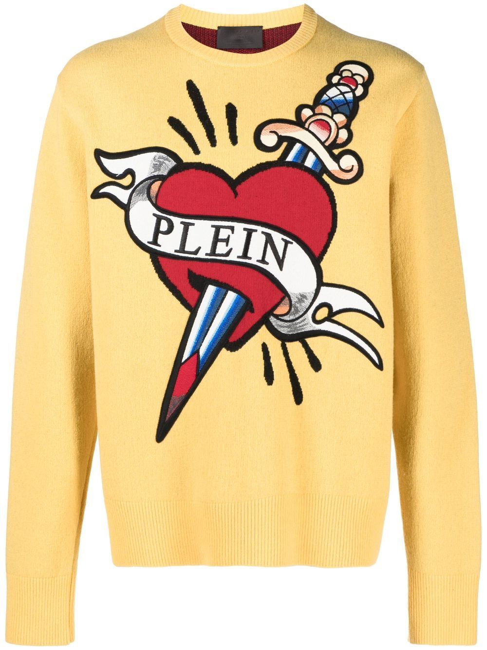Philipp Plein heart & dagger intarsia-knit jumper - Yellow von Philipp Plein
