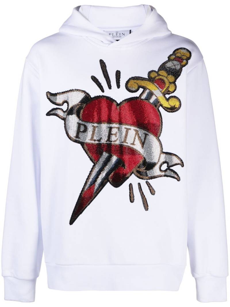 Philipp Plein heart & dagger rhinestone-embellished hoodie - White von Philipp Plein