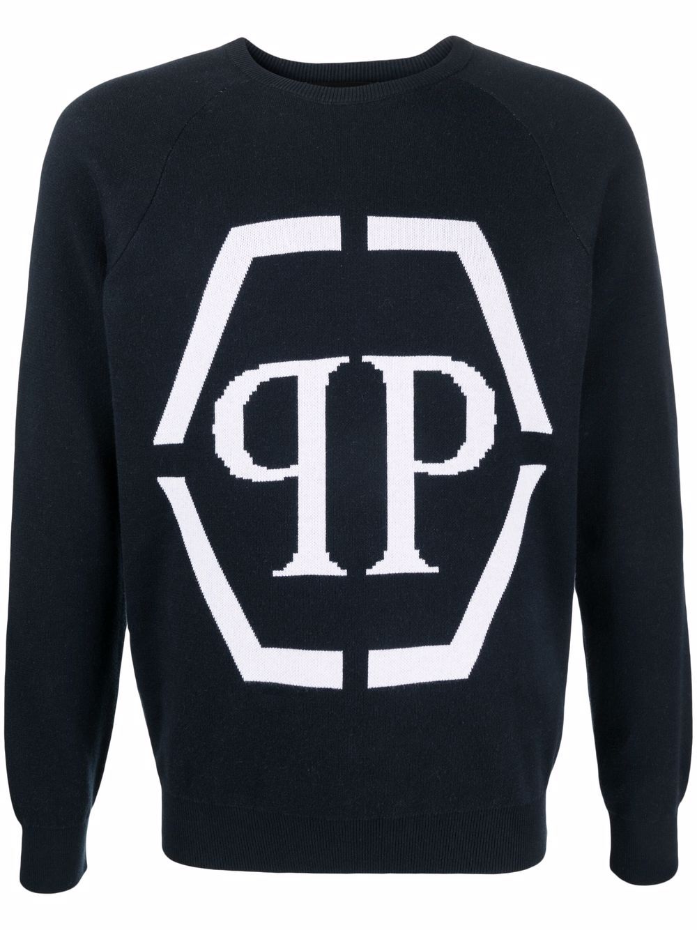 Philipp Plein intarsia-logo crewneck sweater - Blue von Philipp Plein