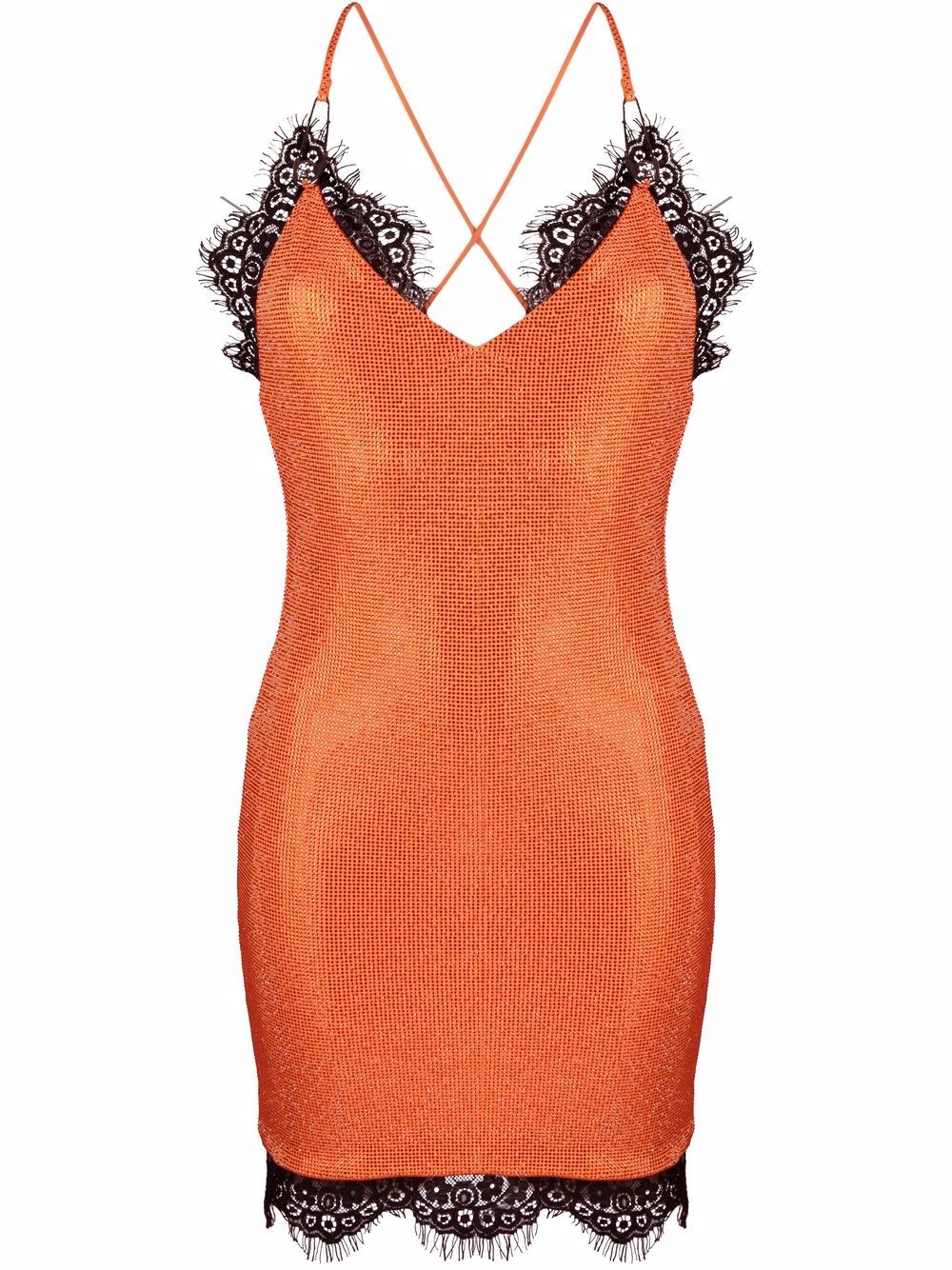 Philipp Plein lace-trim crystal-embellished mini dress - Orange von Philipp Plein