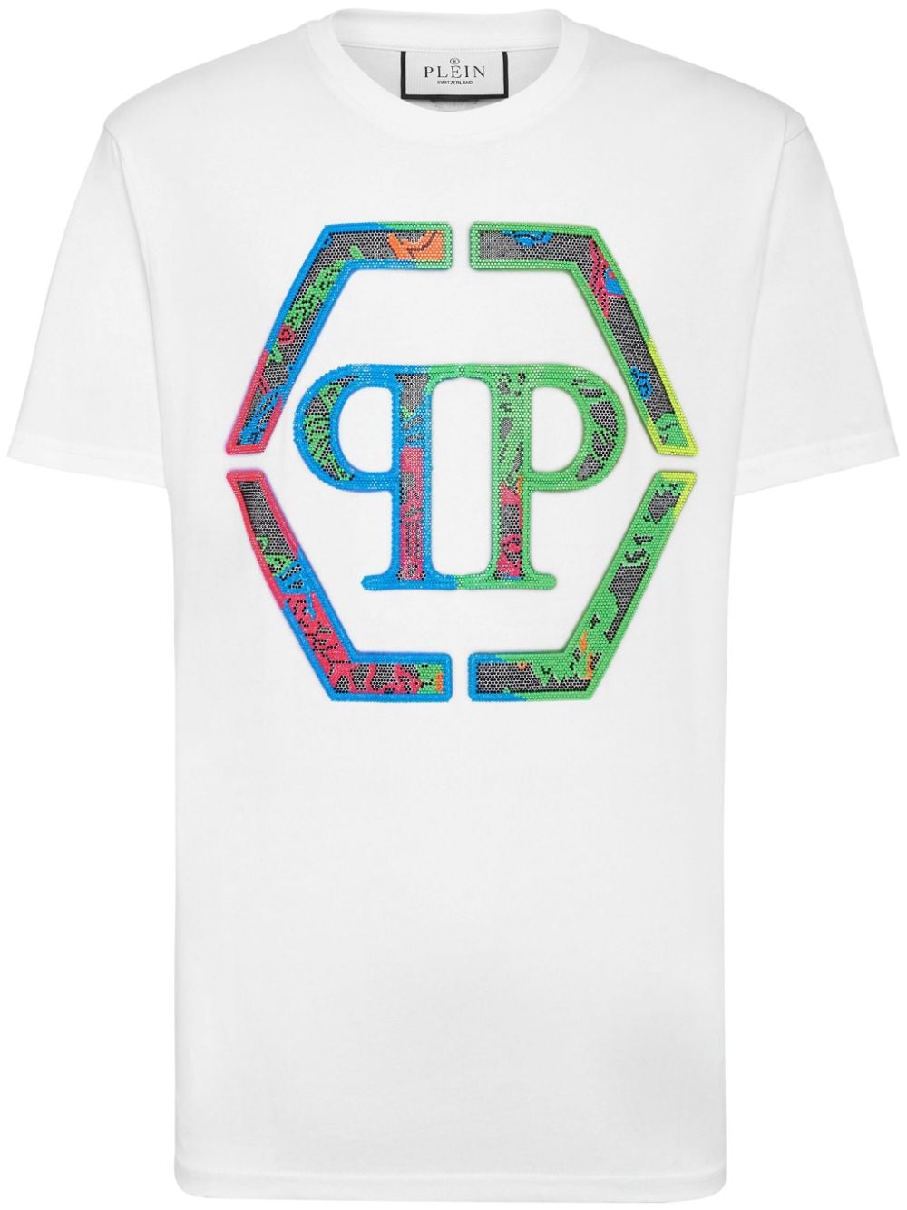 Philipp Plein logo crystal-embellished cotton T-shirt - White von Philipp Plein