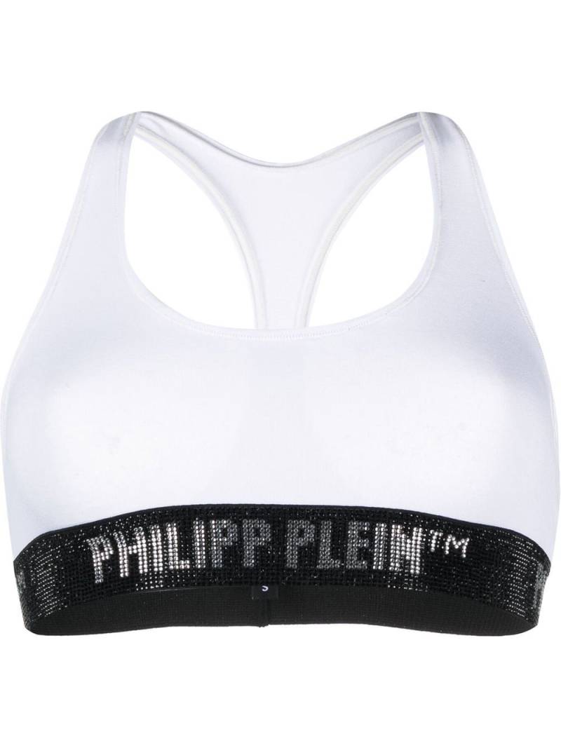 Philipp Plein logo-embellished cotton sports bra - White von Philipp Plein