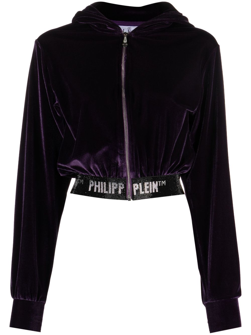 Philipp Plein logo-embellishment velour hoodie - Purple von Philipp Plein