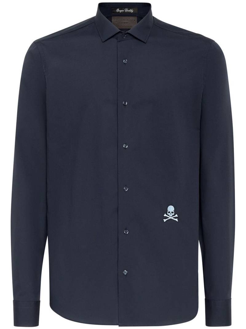 Philipp Plein logo-embroidered cotton shirt - Blue von Philipp Plein