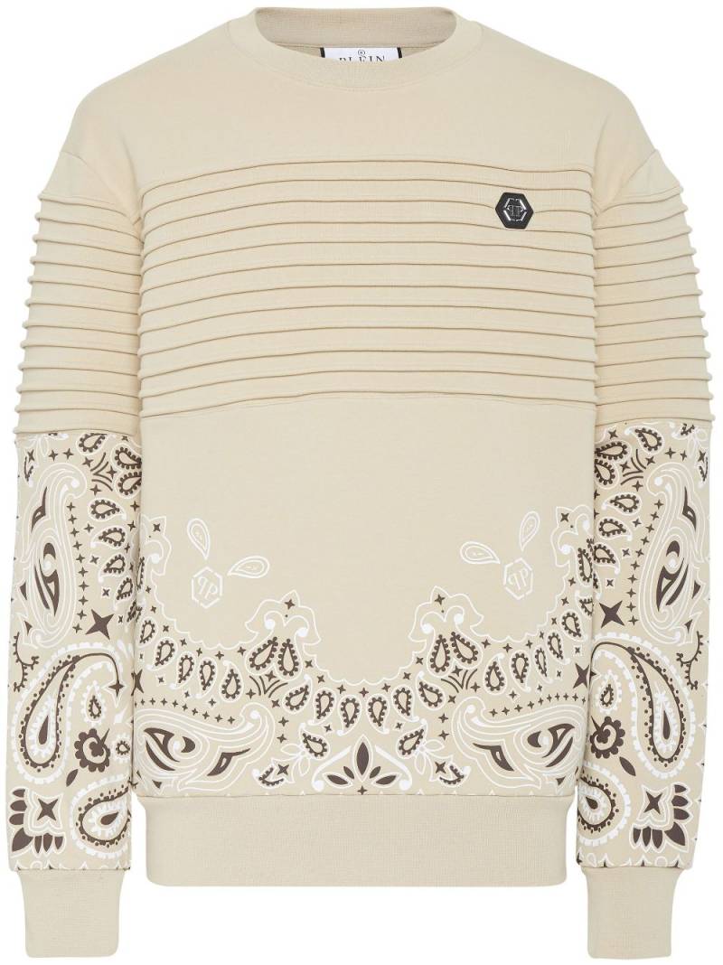 Philipp Plein logo-embroidered cotton sweatshirt - Neutrals von Philipp Plein