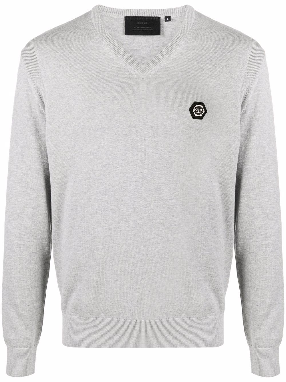 Philipp Plein logo-patch V-neck jumper - Grey von Philipp Plein