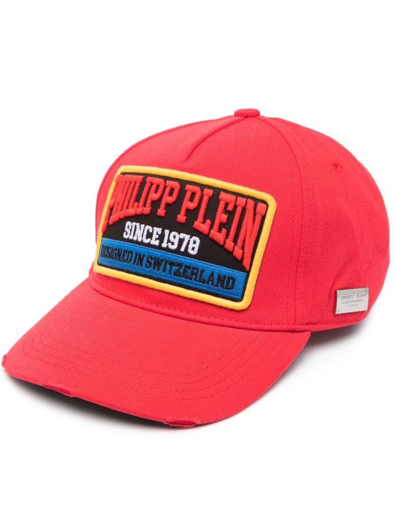 Philipp Plein logo-patch distressed cotton baseball cap - Red von Philipp Plein