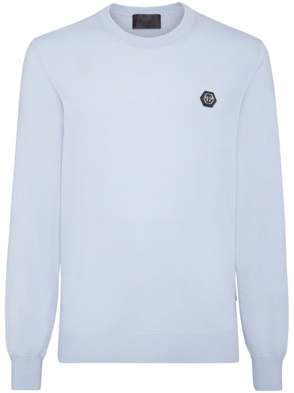 Philipp Plein logo-patch merino wool jumper - Blue von Philipp Plein