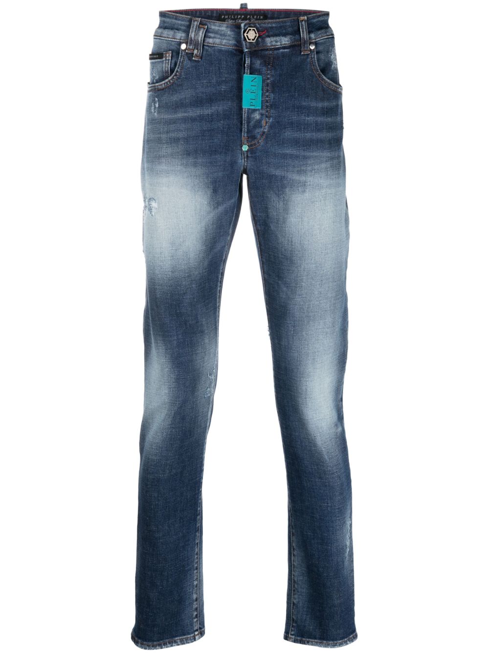 Philipp Plein logo-patch straight-leg jeans - Blue von Philipp Plein