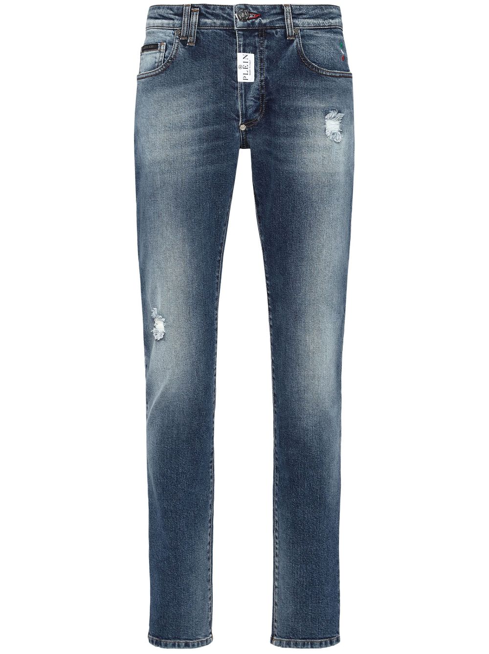 Philipp Plein logo-patch straight-leg jeans - Blue von Philipp Plein