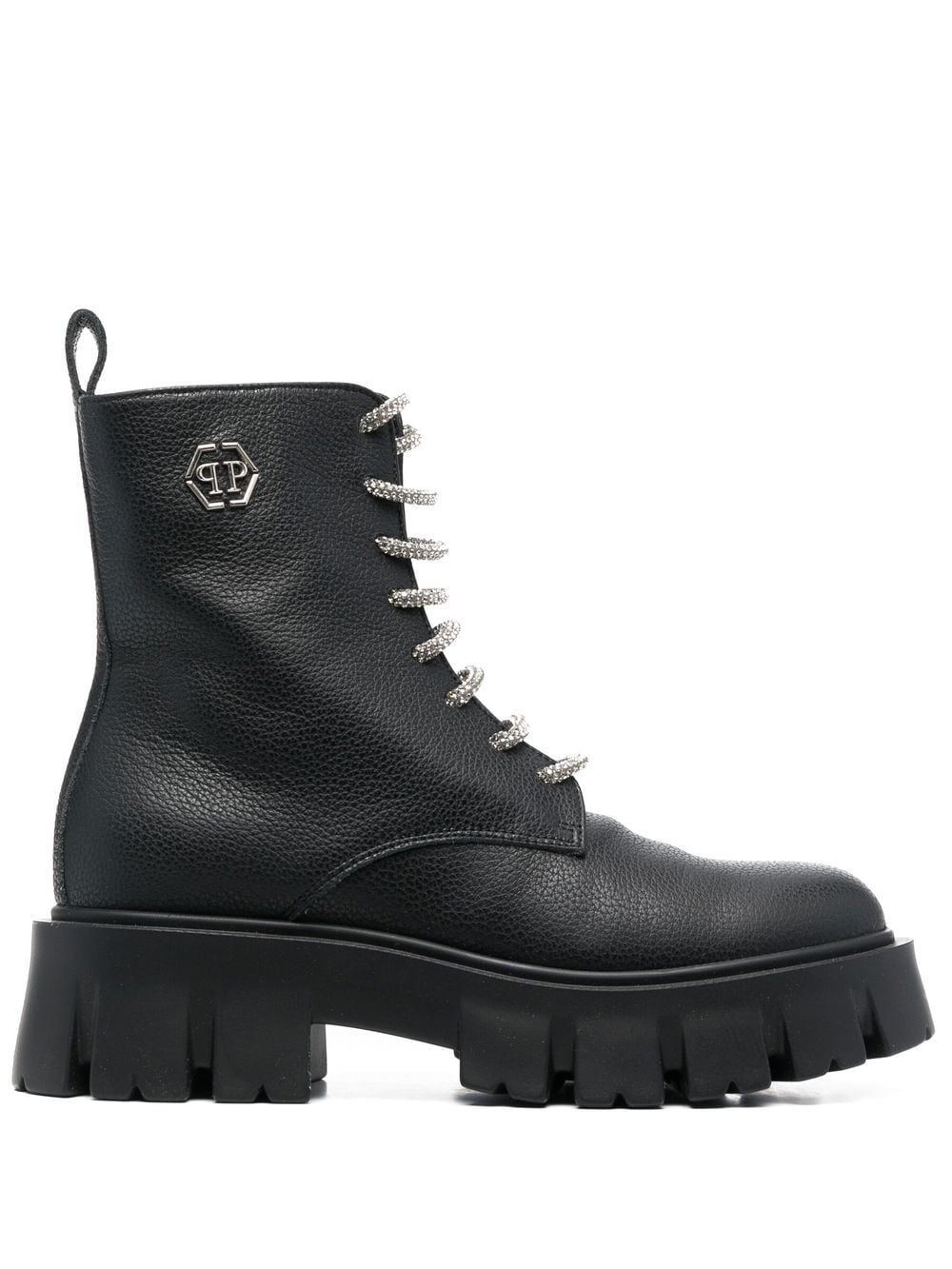 Philipp Plein logo-plaque lace-up leather boots - Black von Philipp Plein