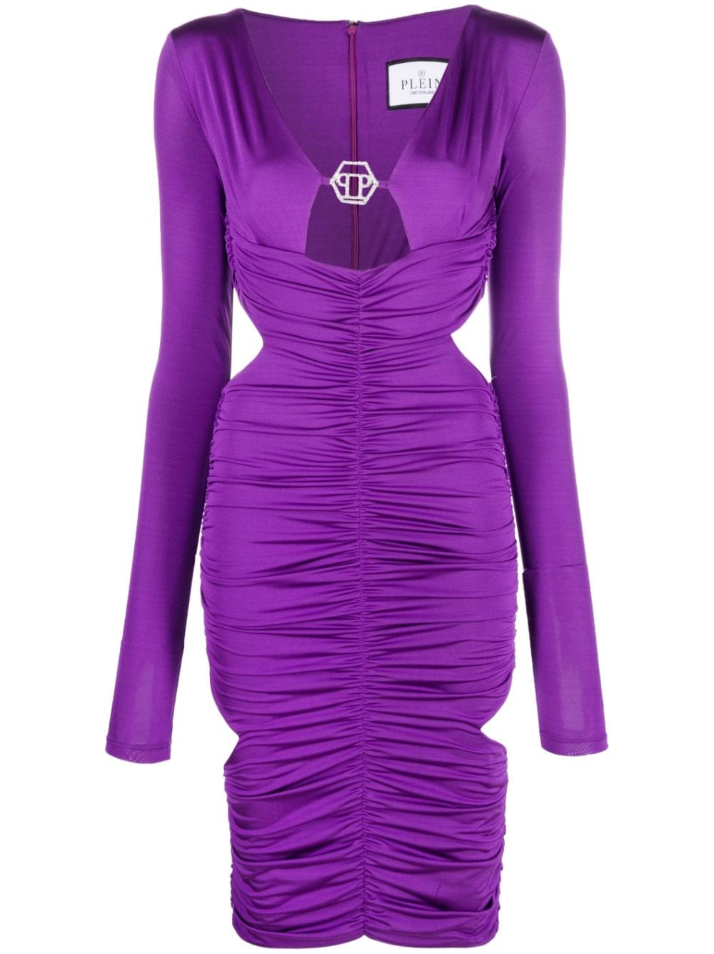 Philipp Plein logo-plaque ruched midi dress - Purple von Philipp Plein