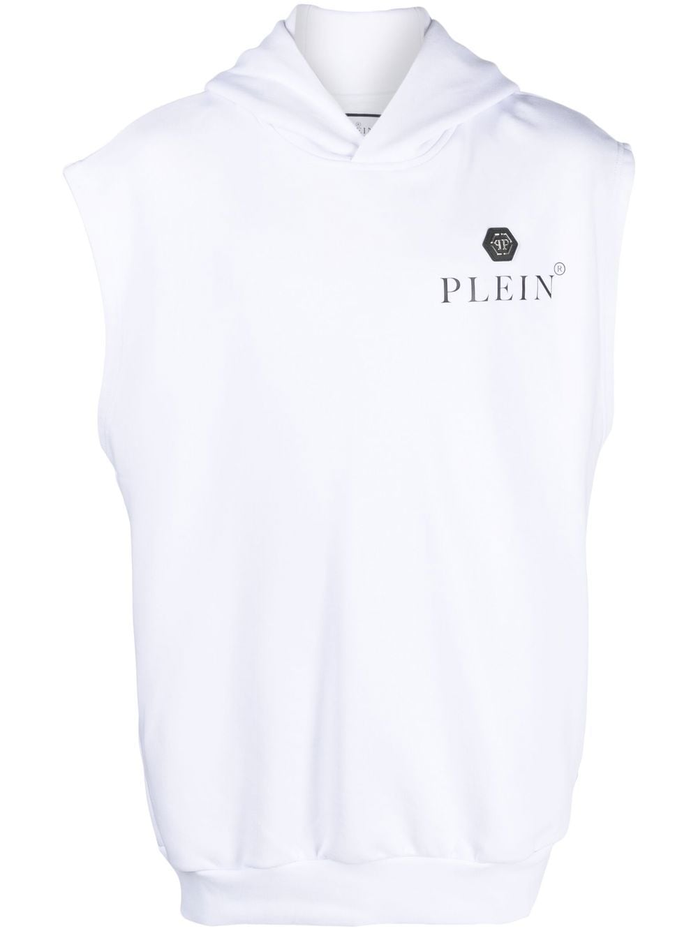 Philipp Plein logo-plaque sleeveless hoodie - White von Philipp Plein