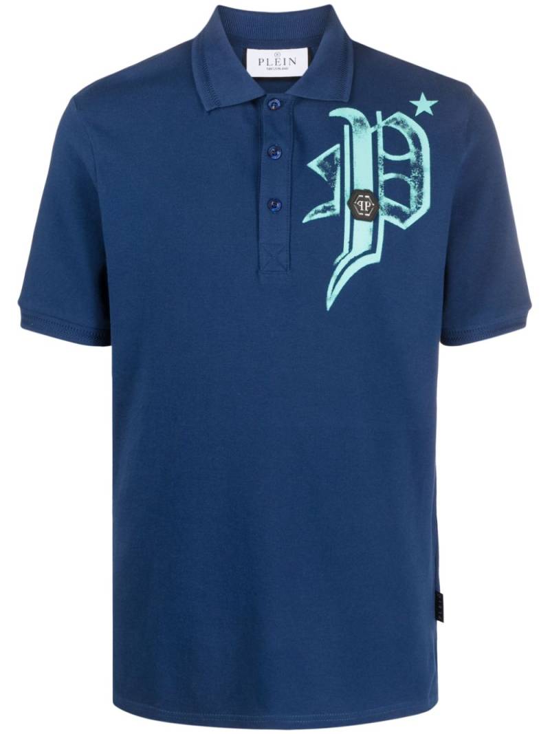 Philipp Plein logo-print cotton polo shirt - Blue von Philipp Plein