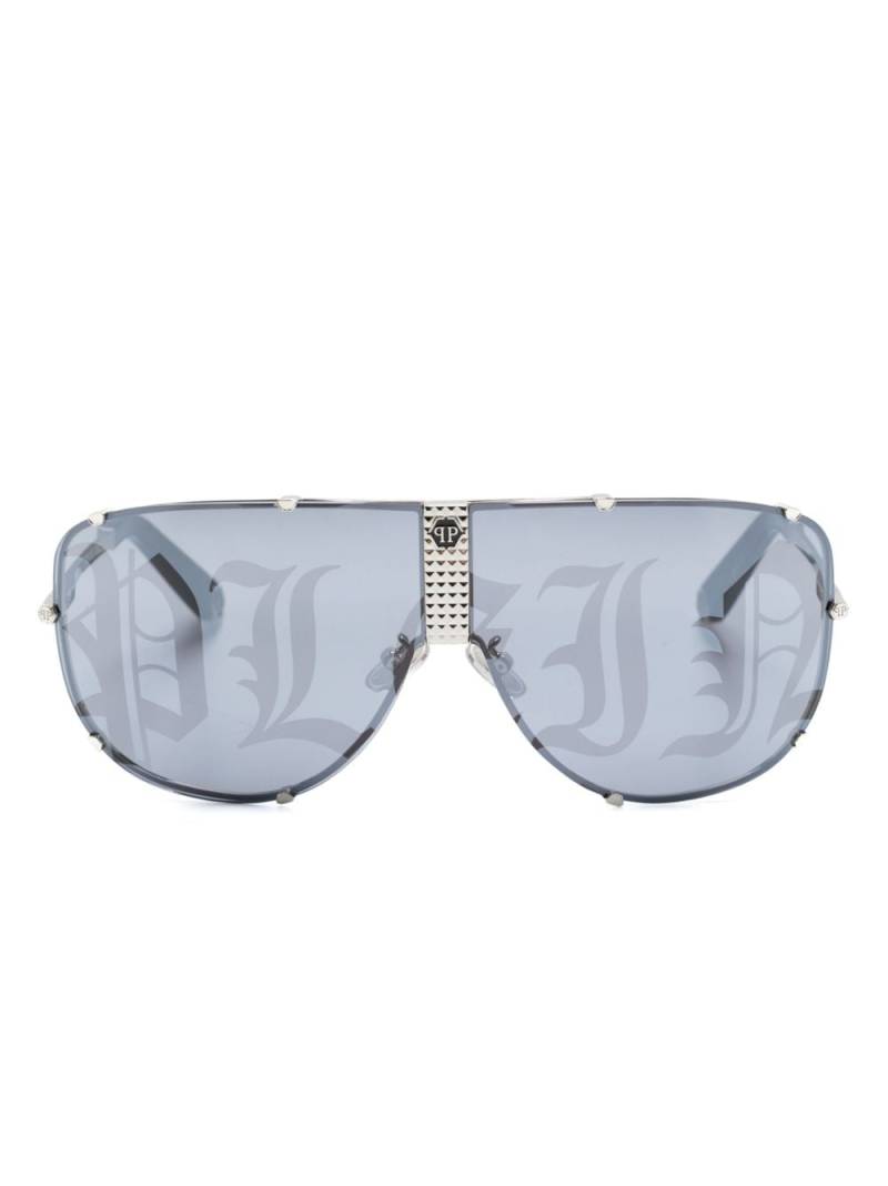 Philipp Plein logo-print shield-frame sunglasses - Silver von Philipp Plein