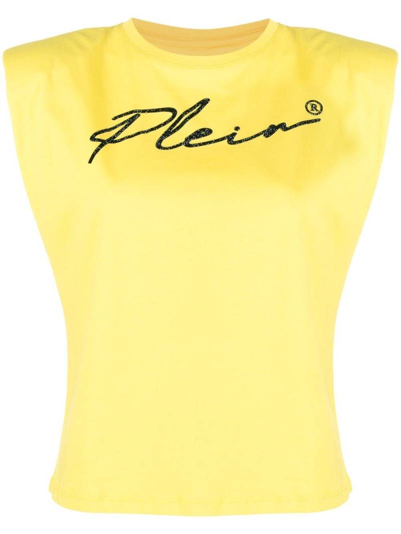 Philipp Plein logo-print shoulder-pads tank top - Yellow von Philipp Plein