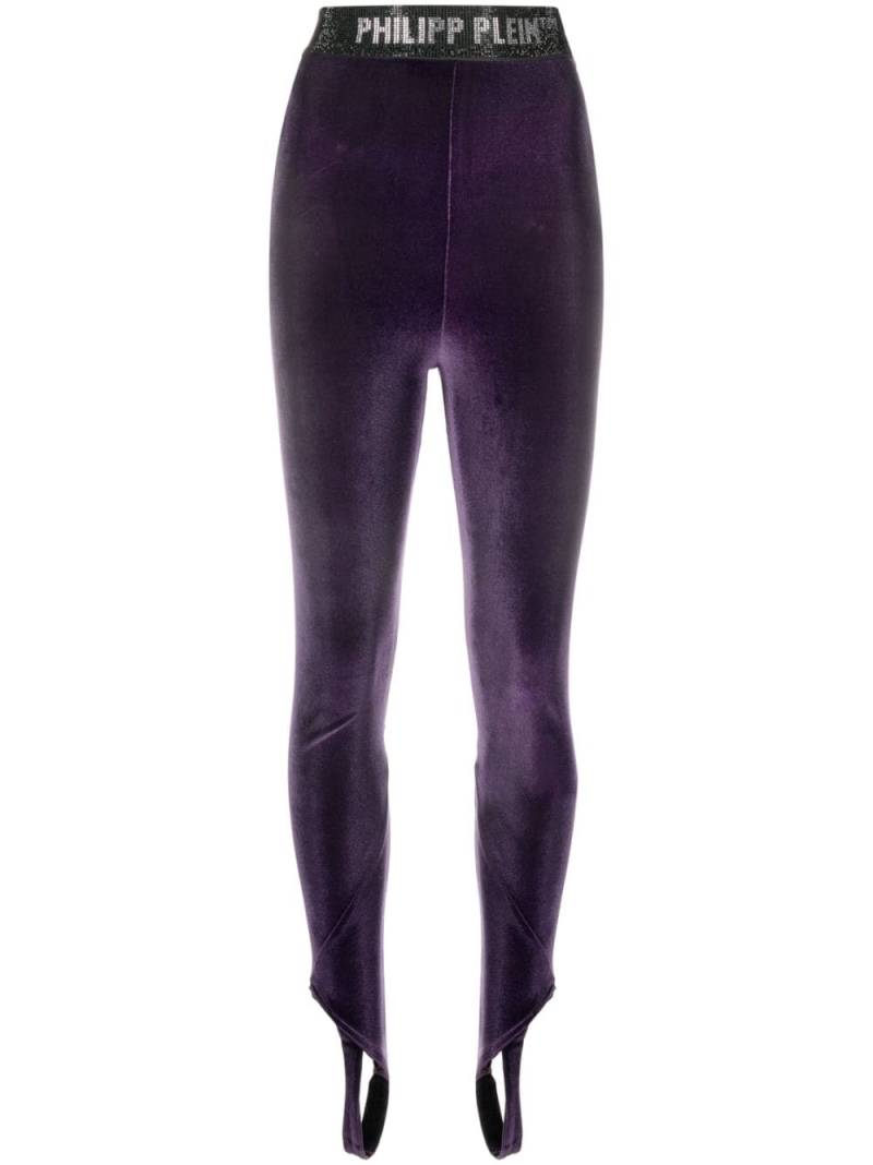 Philipp Plein logo-underband velvet leggings - Purple von Philipp Plein