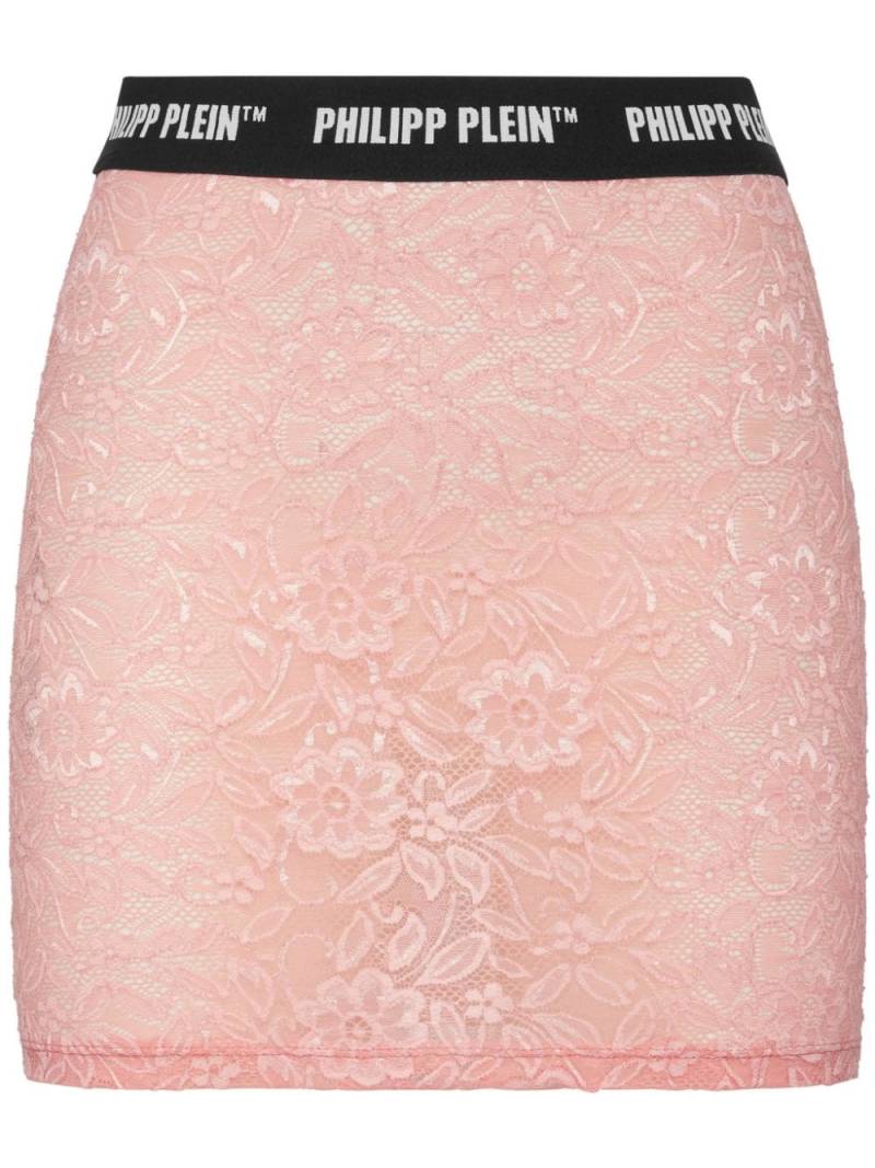 Philipp Plein logo-waistband lace miniskirt - Pink von Philipp Plein