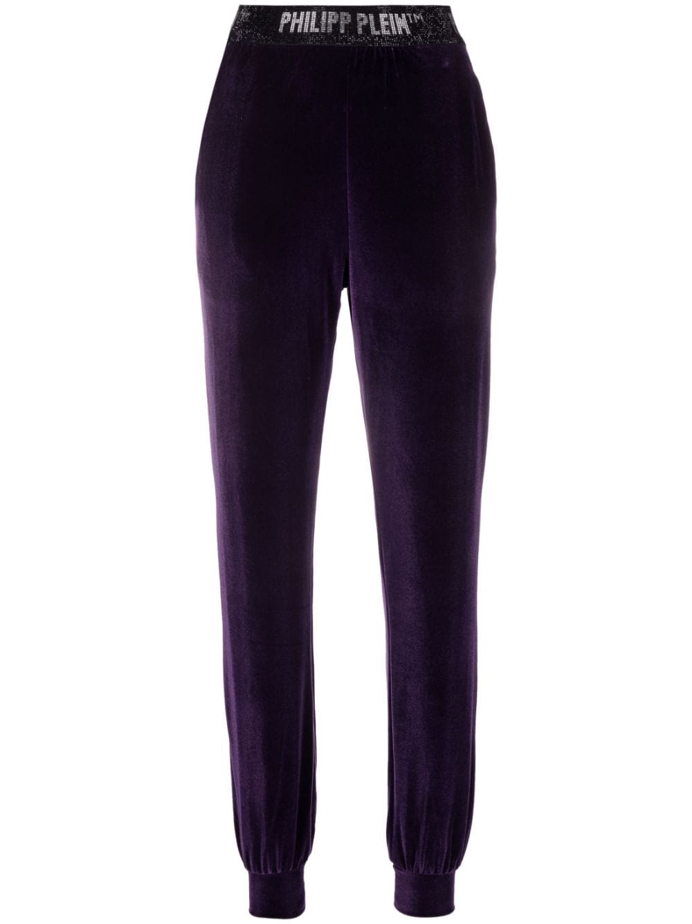 Philipp Plein logo-waistband velvet track pants - Purple von Philipp Plein
