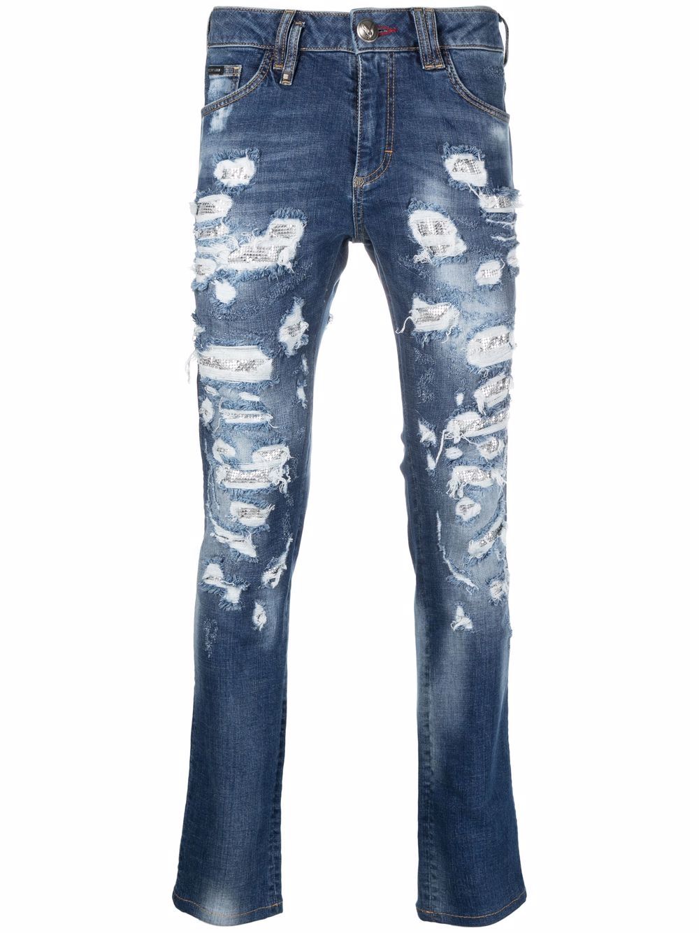 Philipp Plein mesh ripped-detail jeans - Blue von Philipp Plein
