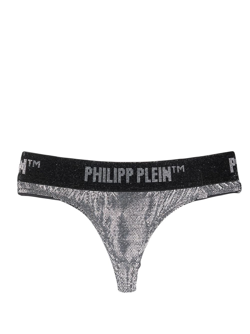 Philipp Plein metallic crystal-embellished thong - Silver von Philipp Plein