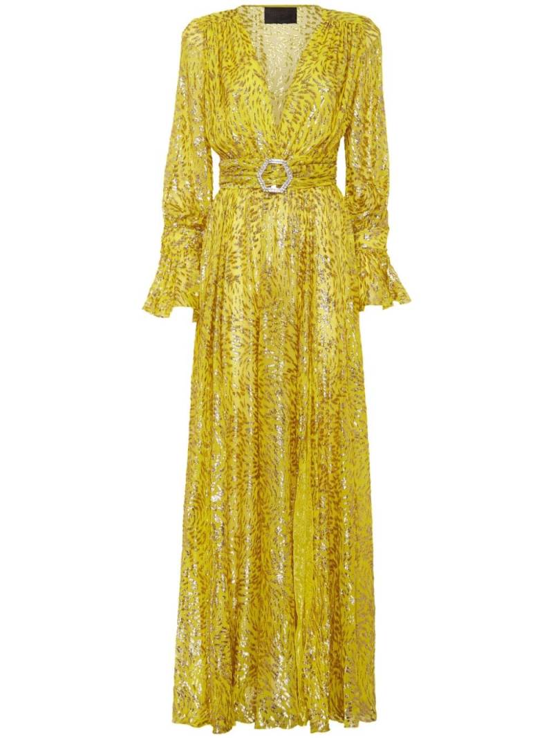 Philipp Plein metallic-threading front-slit maxi dress - Yellow von Philipp Plein