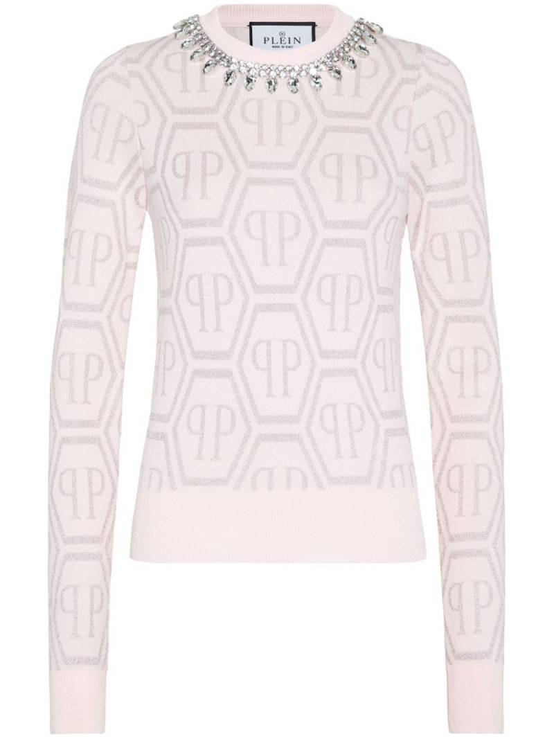 Philipp Plein monogram crystal-embellished jumper - Pink von Philipp Plein