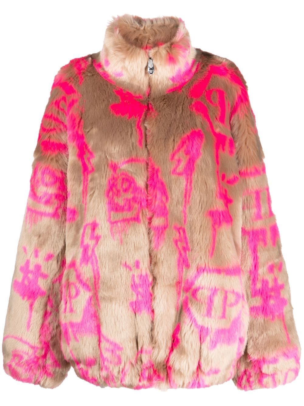 Philipp Plein monogram-print faux fur coat - Pink von Philipp Plein