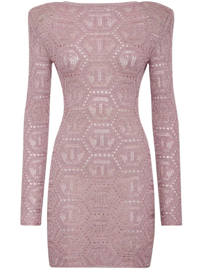 Philipp Plein open-knit monogram minidress - Pink von Philipp Plein