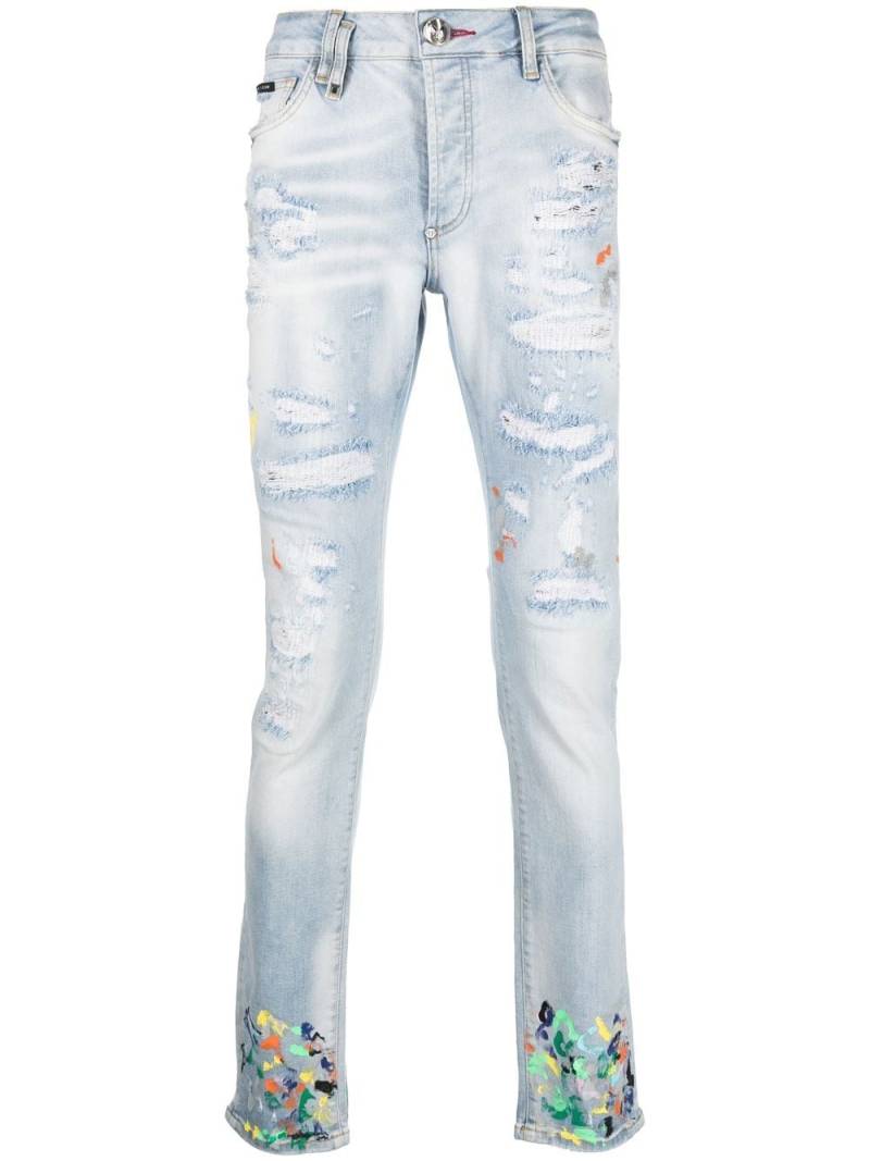 Philipp Plein paint splatter straight jeans - Blue von Philipp Plein