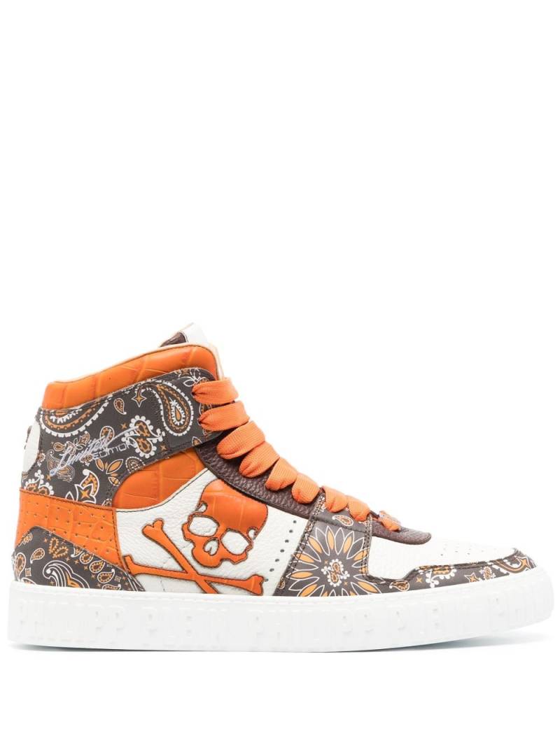 Philipp Plein paisley-print high-top leather sneakers - Brown von Philipp Plein