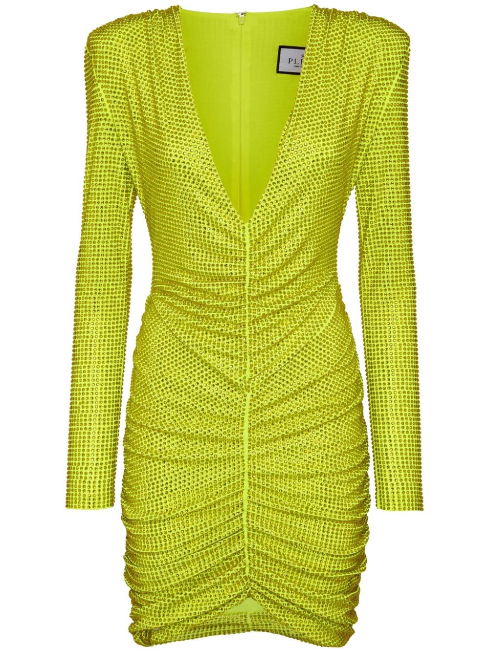 Philipp Plein rhinestone-embellished ruched mini dress - Yellow von Philipp Plein