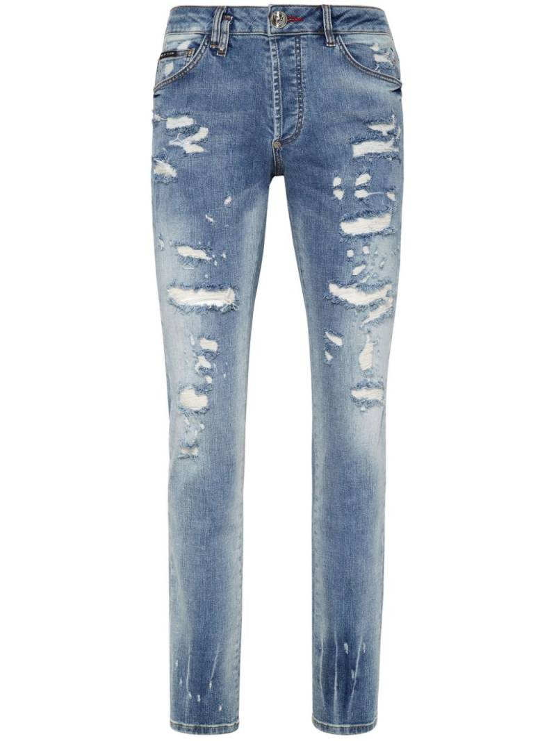Philipp Plein ripped-detail stonewashed skinny jeans - Blue von Philipp Plein