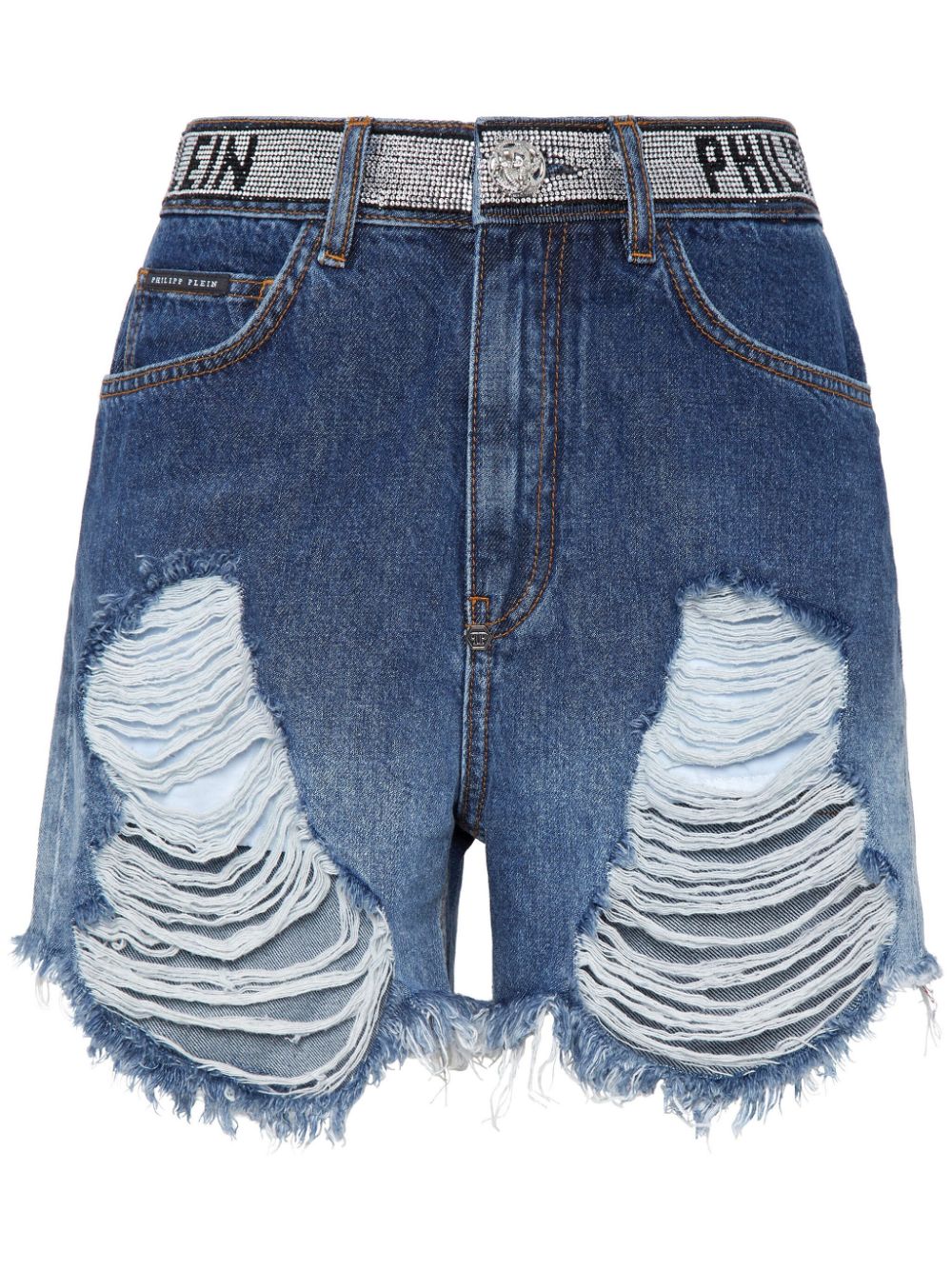 Philipp Plein ripped-detailing cotton shorts - Blue von Philipp Plein