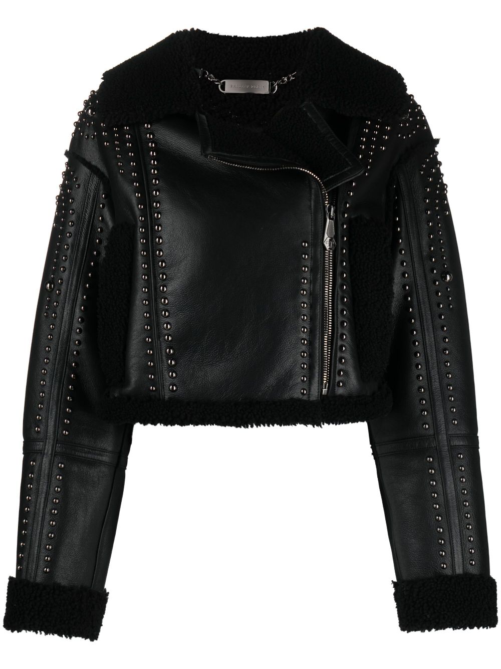 Philipp Plein shearling cropped leather jacket - Black von Philipp Plein