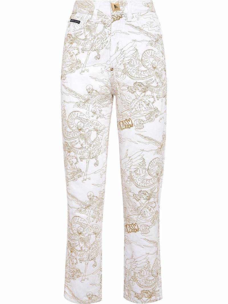 Philipp Plein skeleton-print cropped jeans - White von Philipp Plein